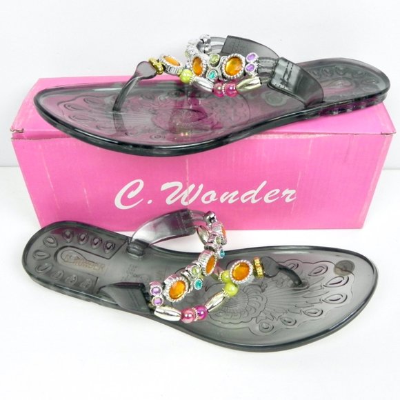 NWT Jewelled Flat Sandals | Clear Plastic Sandals - Size 7.5 to 8 - Picture 1 of 11